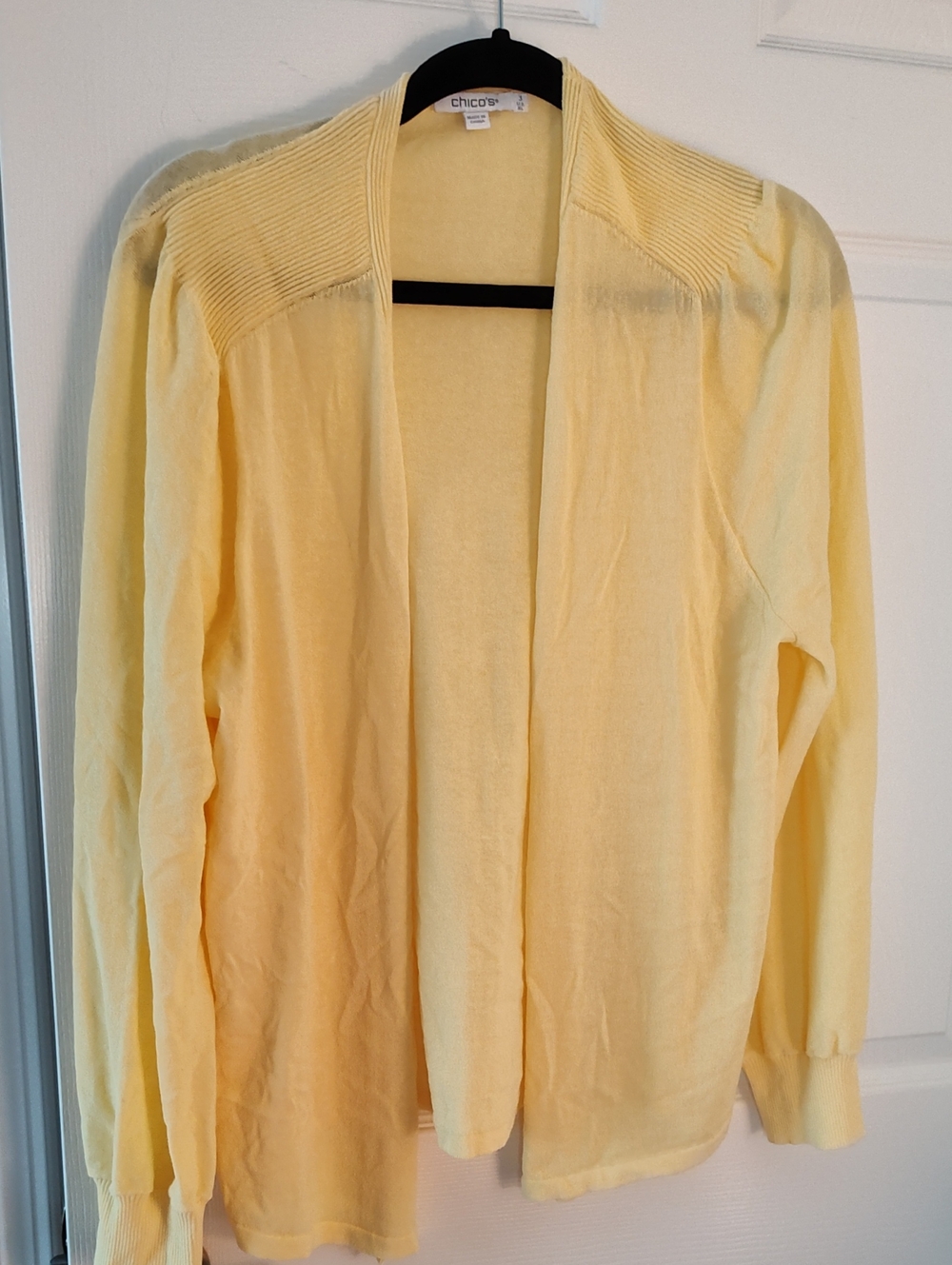Chico's Pastel Yellow Open-Front Lightweight Cardigan